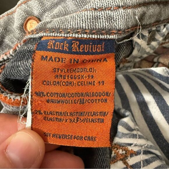 Rock Revival Celine Skinny Jeans Women 28 Gray Low Rise Embellished Denim Grunge - Picture 12 of 16